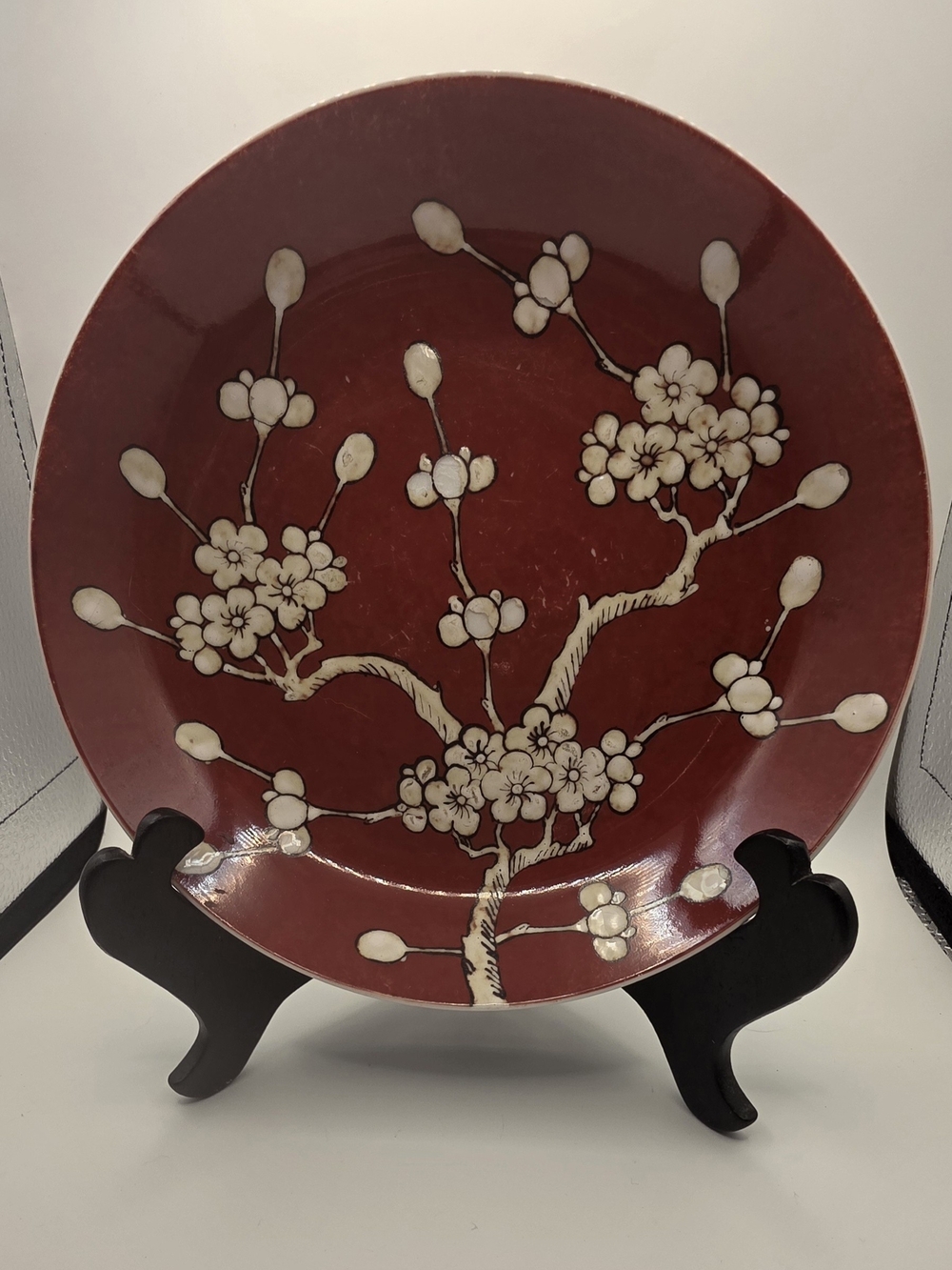 Japanese VTG Red & White Floral Decorative Porcelain Cherry Blossom Bowl 7.5"